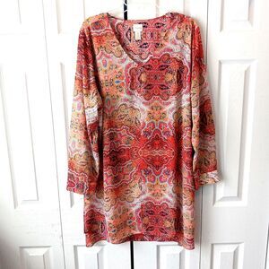 Chico's Size 3 or XL Longline Paisley Split Front Top Blouse Tunic